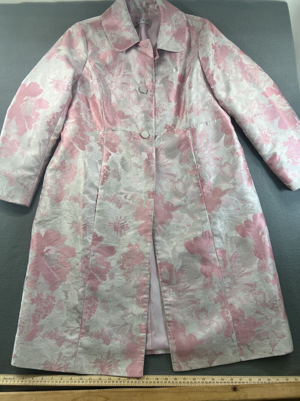 Kasper Women's Pink Floral Coat Size 14W Fall Winter Overcoat